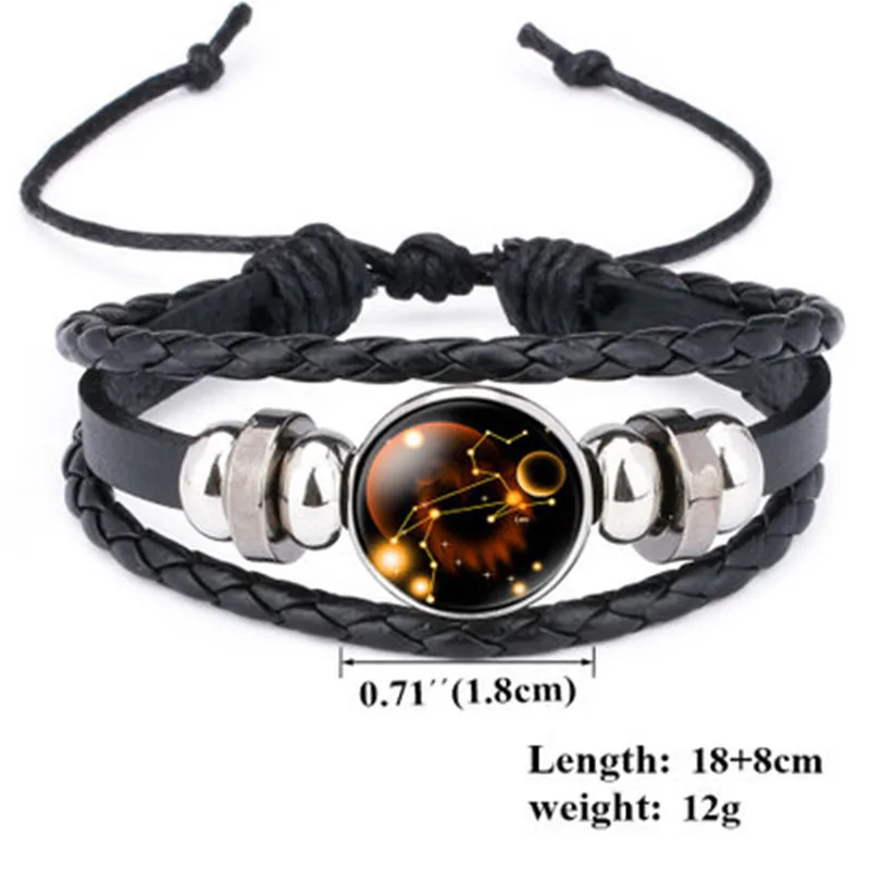 

Vintage Twelve Constellations bangles Fische Leather Zodiac Snap Bracelet Alloy Bead Charm Armbander accessories