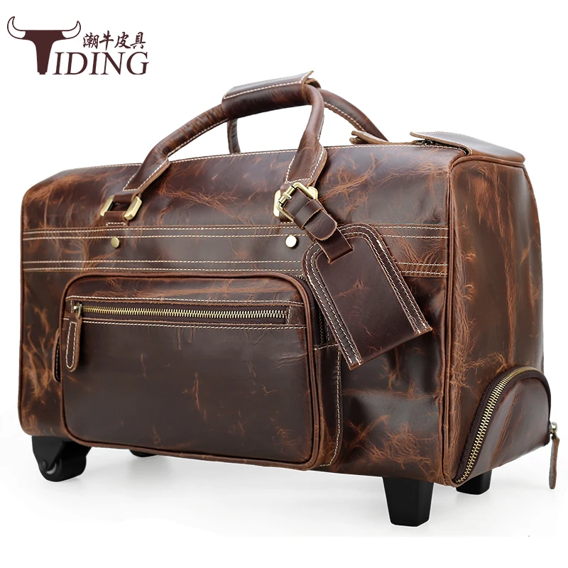 Men Travel Bag With Wheels Large Capacity 2019 Genuine Leather Man Fashion Casual Business Duffle Weekend Durable Tote Bags