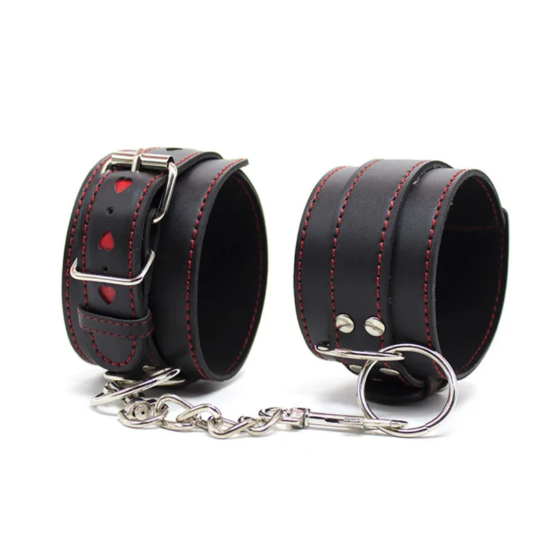 Секс игрушки для мужчин черные кожаные наручники в форме сердца манжеты на