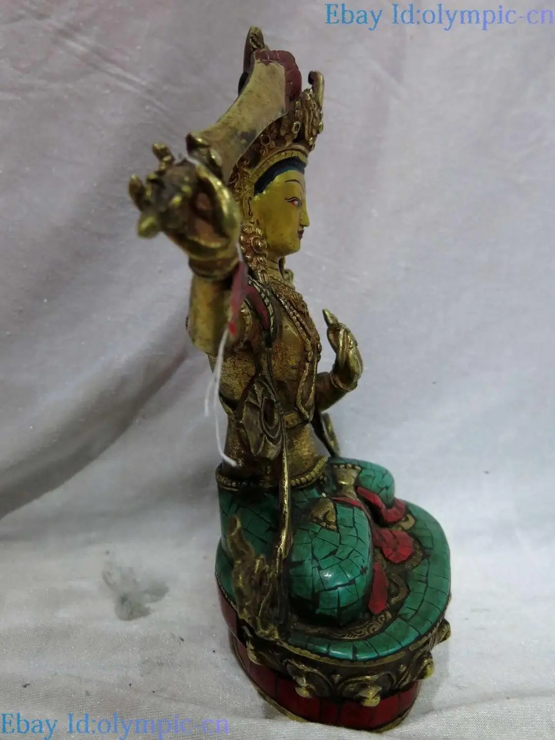 9 "Тибет Старая Бронза gild calaite скульптура Manjusri Kwan-yin статуя Бодхисаттвы | Дом и