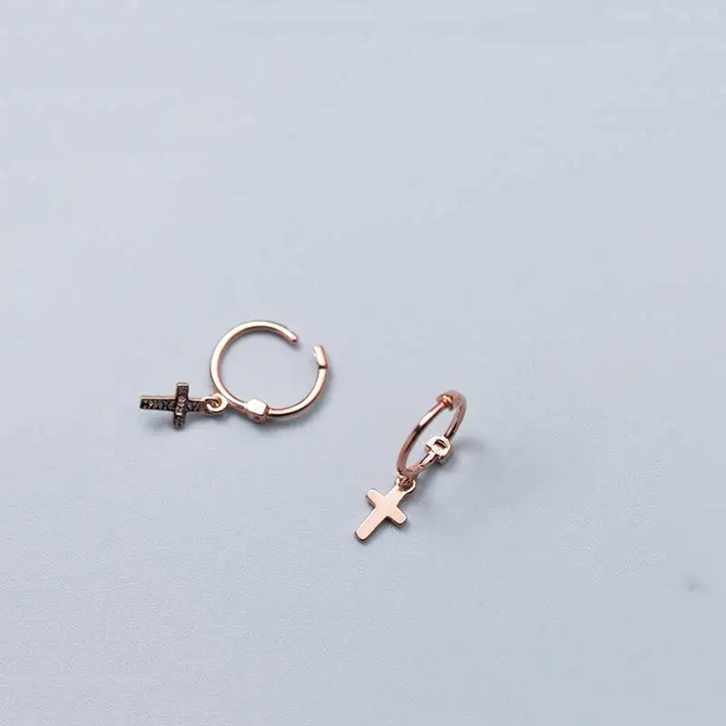Rose Gold Cross Peri'sbox 925 пробы серебра с изображением крестообразной звезды женские серьги-кольца с Для женщин спираль прокалывания ушей из нержавеющей стали, серьги в стиле «бохо серьги-обручи - Окраска металла: Rose Gold Cross