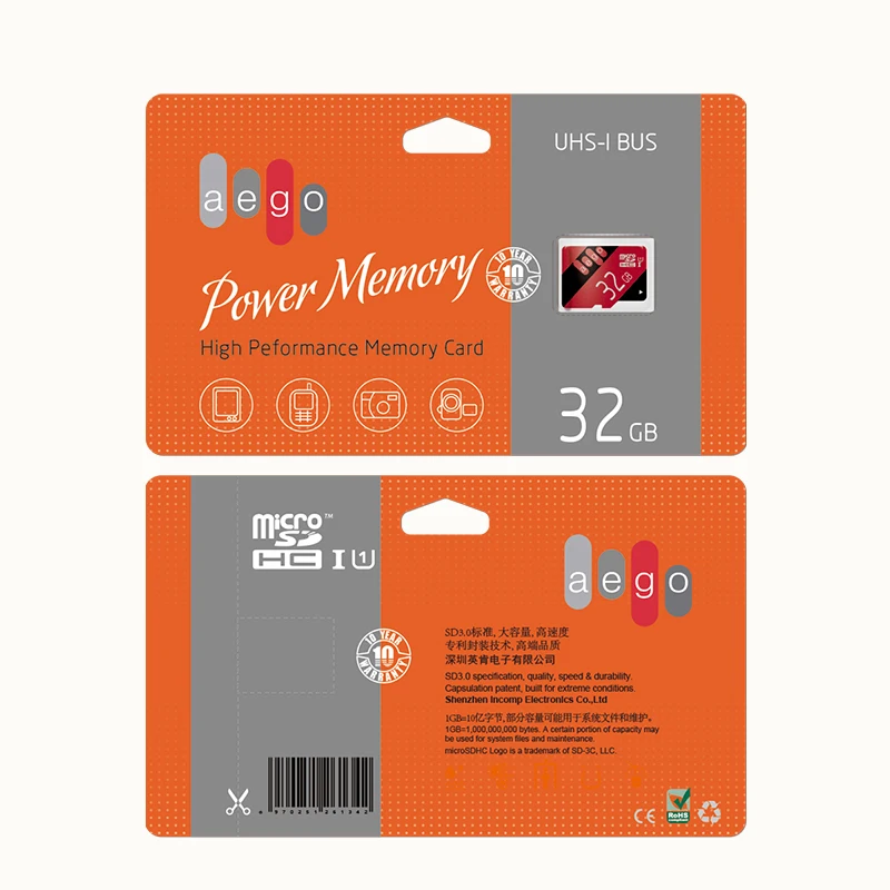 Высокоскоростной micro SD карта AEGO 32 Гб памяти класса 10 UHS-I (U1)/UHS-I (U3) с sd-адаптером |
