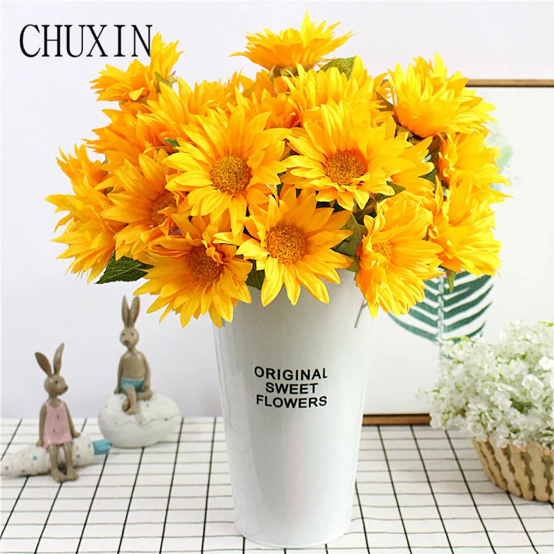 Artificial silk 5 head sunflower bouquets Home hotel table decoration fake flowers Wedding hand holding Photography props | Дом и сад
