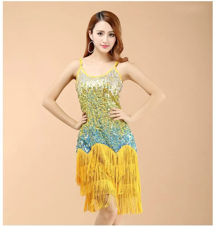 Латинское танцевальное платье Новое Сексуальное Женское Платье с кисточками/Сальса/танец самба с латинским бальное платье с блестками