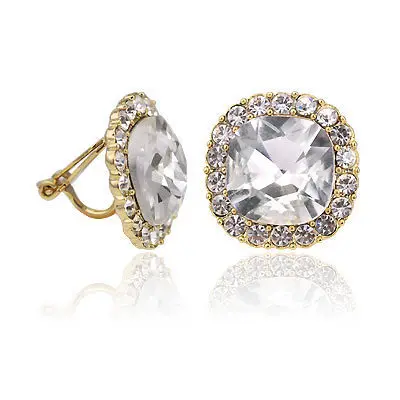 

Square crystal clip on earrings hypoallergenic ear clip,earrings for brides with clips,rhinestone clips for ear no hole