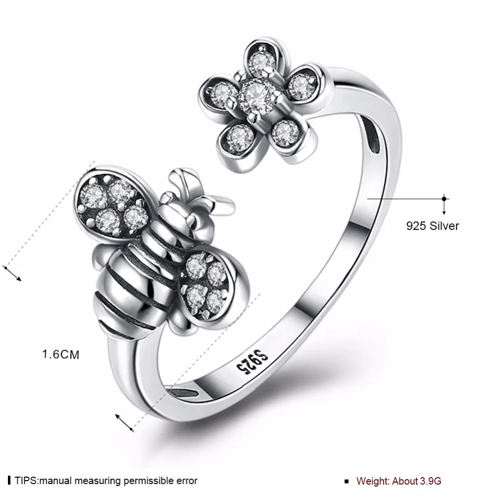 100% 925 Sterling Silver Jewelry Rings For Women Decorating Bee Classic Adjustable Style Prevent allergy (Lam Hub Fong) | Украшения и