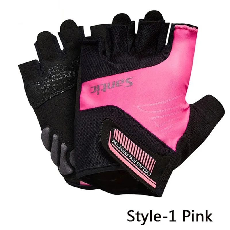 Pink-Style 1 SANTIC мужские и женские профессиональные перчатки для велоспорта, перчатки для шоссейного велосипеда, дышащие противоскользящие перчатки для горного велосипеда, противоударные - Цвет: Pink-Style 1