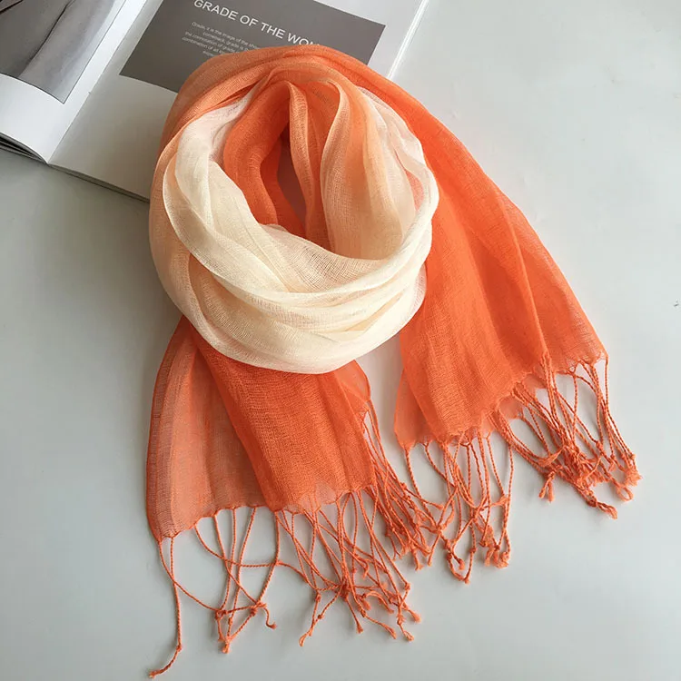 Шарф женский 100% льняной градиентный зимний эшарп мусульманский хиджаб платок