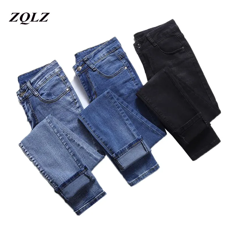 Zqlz модные эластичные узкие джинсовые брюки Для женщин Повседневное Высокая