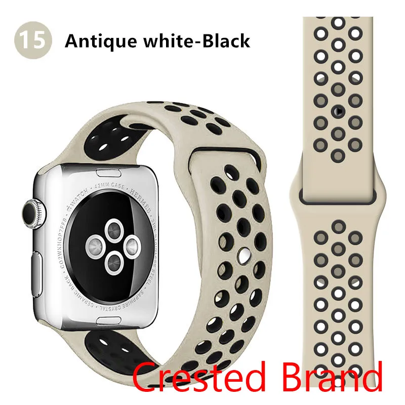 antique white black Спортивный ремешок для Apple Watch 42 мм 38 мм iWatch 44 мм 40 мм силиконовый браслет ремешок для Apple watch 5 4 3 2 1 42/44 мм - Цвет ремешка: antique white black