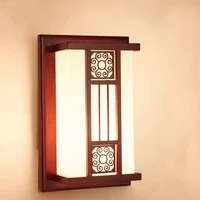 chinese retro brown carved wood frame wall lamps antique whiteyellow parchment e27 led lamp for porchstairspavilion xdbd001