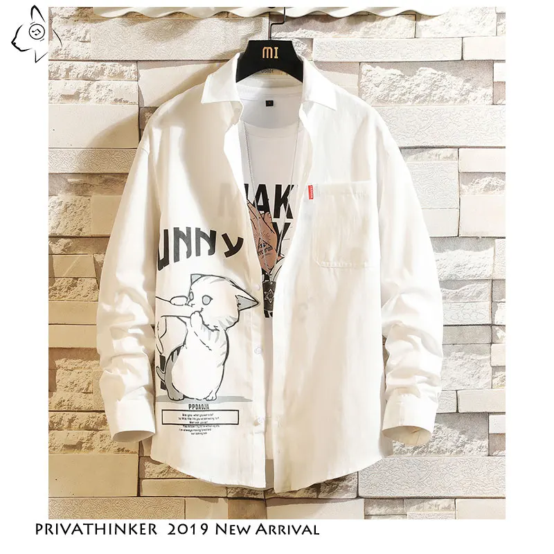 Privathinker повседневное хлопковое пальто с карманом 2019 кошачья надпись рубашка
