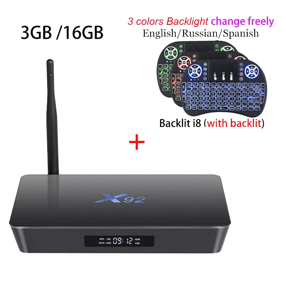 X92 2 ГБ/16 ГБ 3 Гб/32 ГБ Смарт Android 7,1 ТВ коробка Amlogic S912 Восьмиядерный 2,4G/5,8G двойной WiFi 4K медиаплеер телеприставка - Цвет: 3G16G and Backlit i8