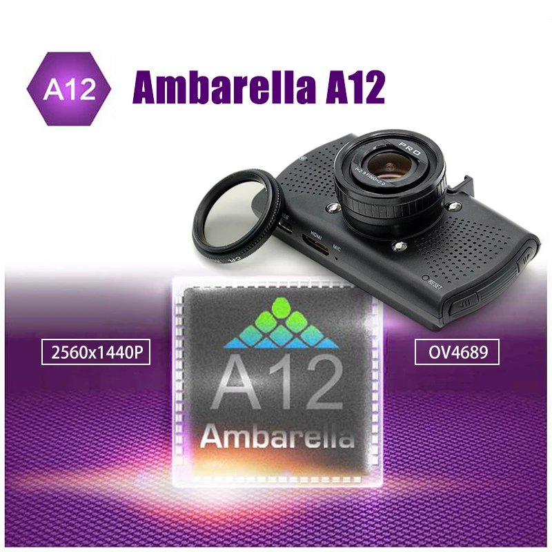 Junsun Ambarella A12 Видеорегистраторы для автомобилей Камера FHD 2560*1440 P GPS Logger видео