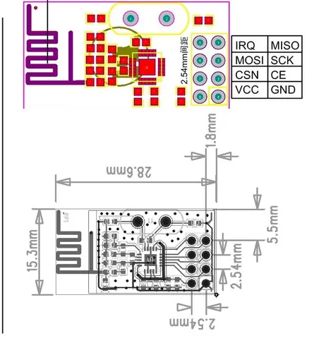 2 4g прямой Подключаемый модуль Xh-Nf-01 Встроенная антенна 100mw мощность Spi интерфейс