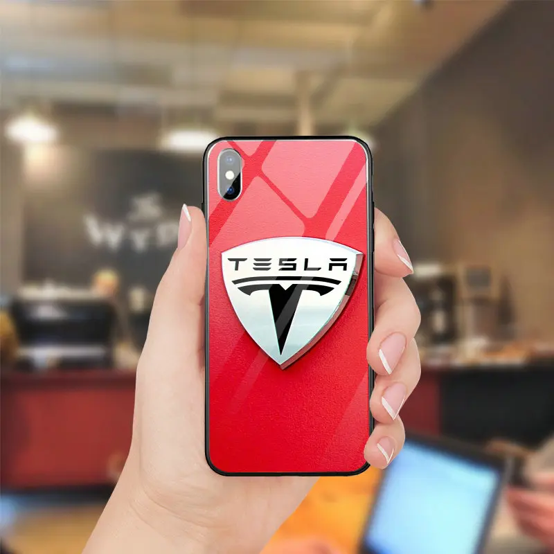Супер Электрический автомобиль Tesla логотип PC тпу закаленное стекло мобильного