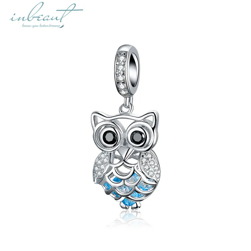 S925 серебро fit Pandora браслет Единорог пчела птица сова украшения с перьями в форме губ с надписью Kiss Сердце Корона ключ Звезда бусины с клевером для браслетов - Цвет камня: FSCC1124