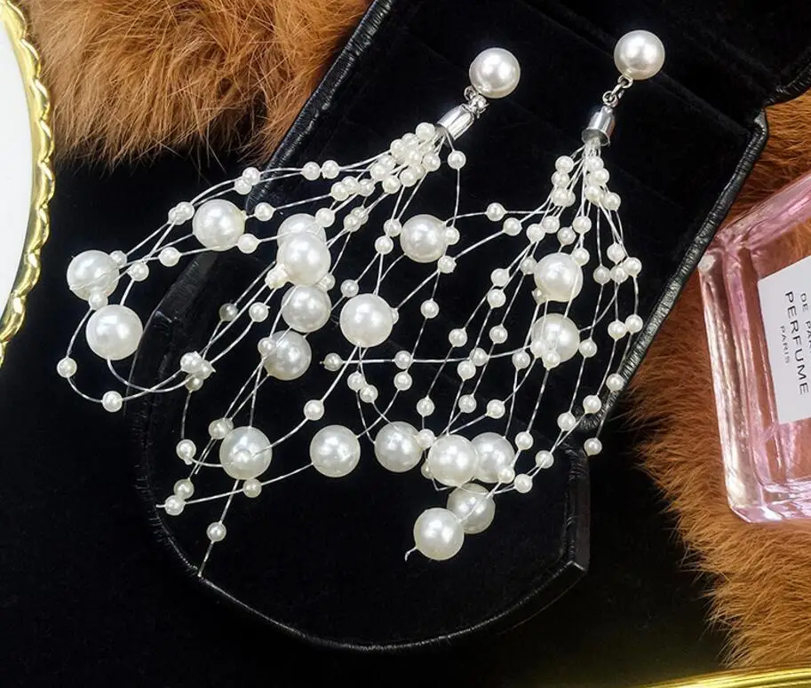 2018 New Elegance Women Tassel White Lace Earings Rhinestone Joker Simulated Pearl Bead Drop Pendientes Brincos | Украшения и