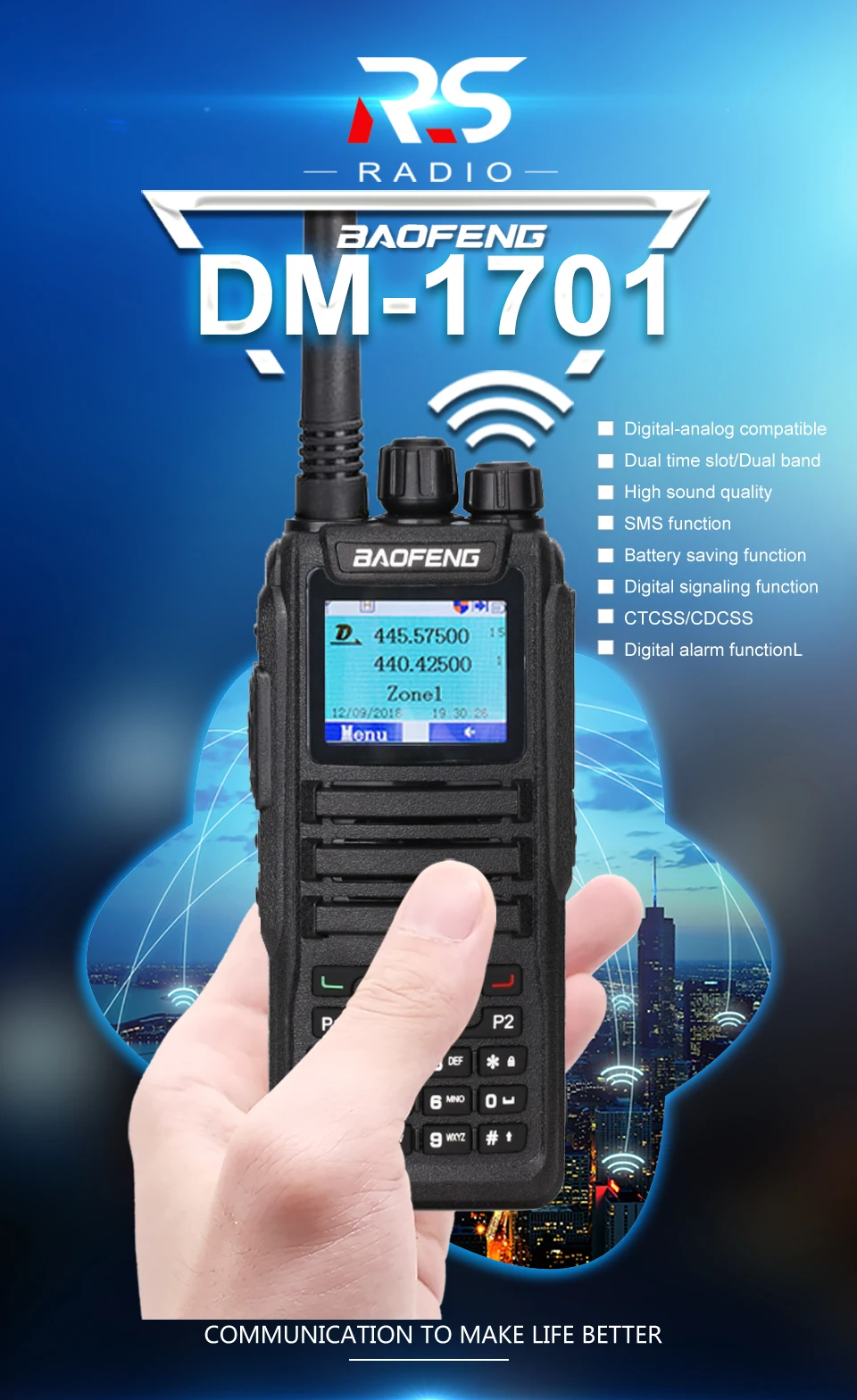 Baofeng DM-1701 рация ПМР rádio UHF VHF Ham CB радио станция цифровой аналоговый Совместимость Dual Time slot рация рации yaesu