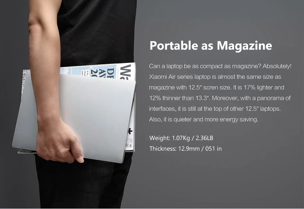 Xiaomi Laptop Air 12,5 ''Intel Core M3-8100Y двухъядерный ноутбук 4 ГБ ОЗУ 128 Гб SSD Двухдиапазонная HDMI Windows10 1080P HD камера