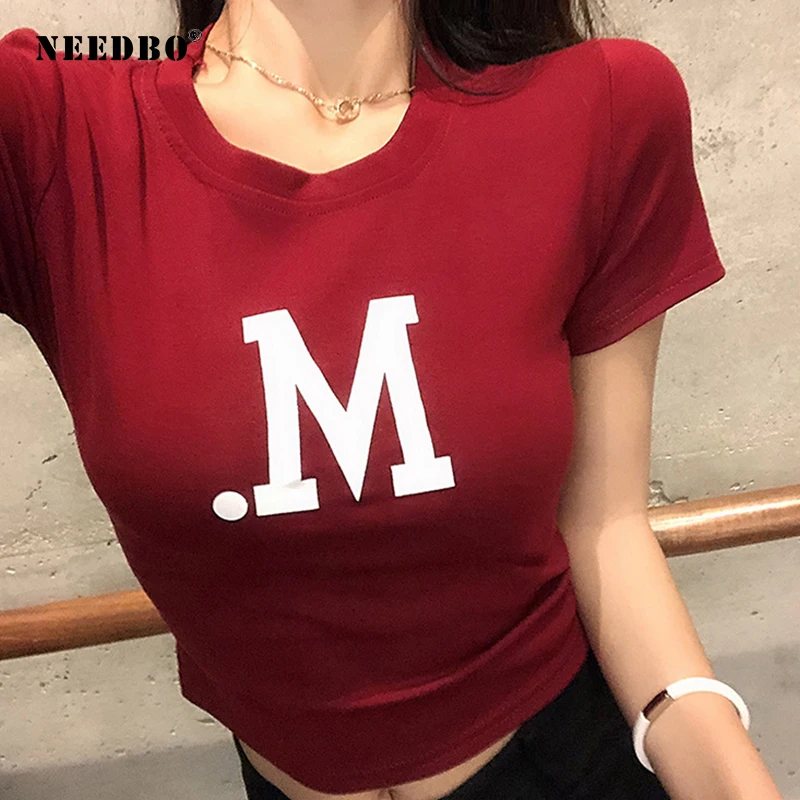 

NEEDBO Sexy Crop Top t shirt Women Mujer Femme Print Funny Casual Summer Tshirts for Women Tight Tee Shirt Femme Sexy Rock Tops