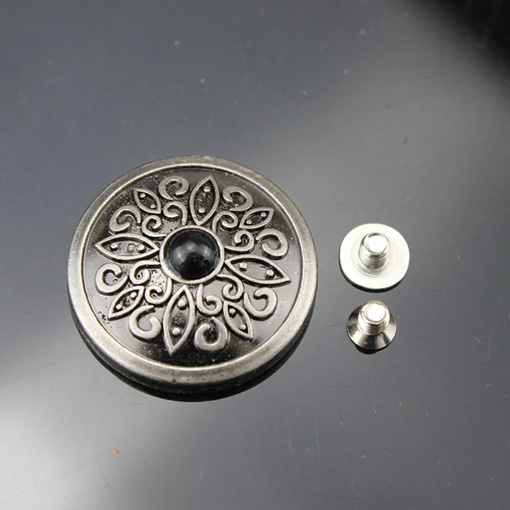 DIY Кожа ремесло Винтаж gunblack цвет поддельные камень декор бумажник пояс винты