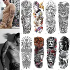 Татуировка непромокаемая Временная татуировочная наклейка с большим рукавом для рук, Череп, ангел, роза, лотос, для мужчин, полный цветок, тату боди-арт, тату для девочек