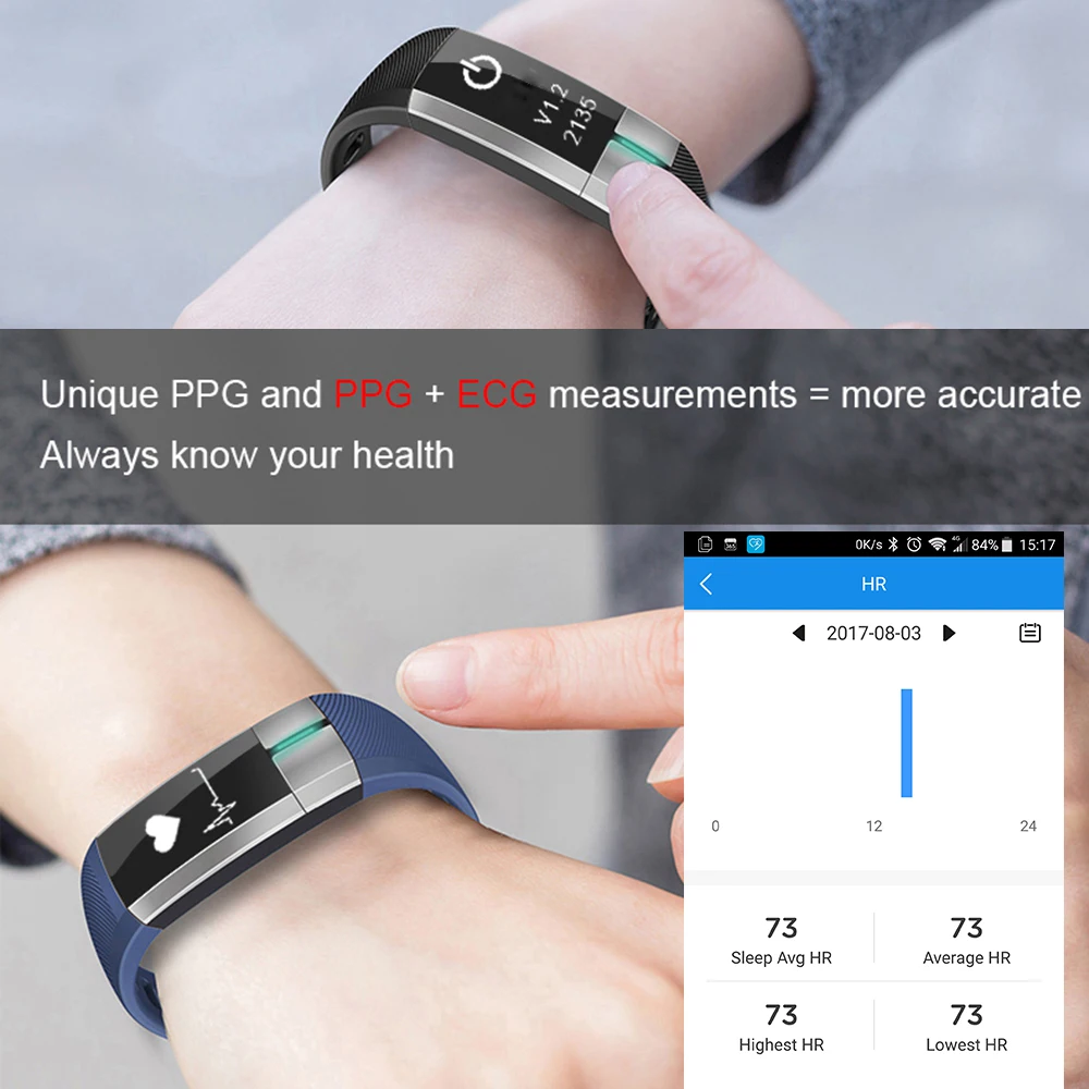 ZUCOOR Smart Band Bracelet Blood Pressure Tonometers RB47 Pedometer Fitness Step-meter Wearable Devices ECG+PPG Pulse Monitor |
