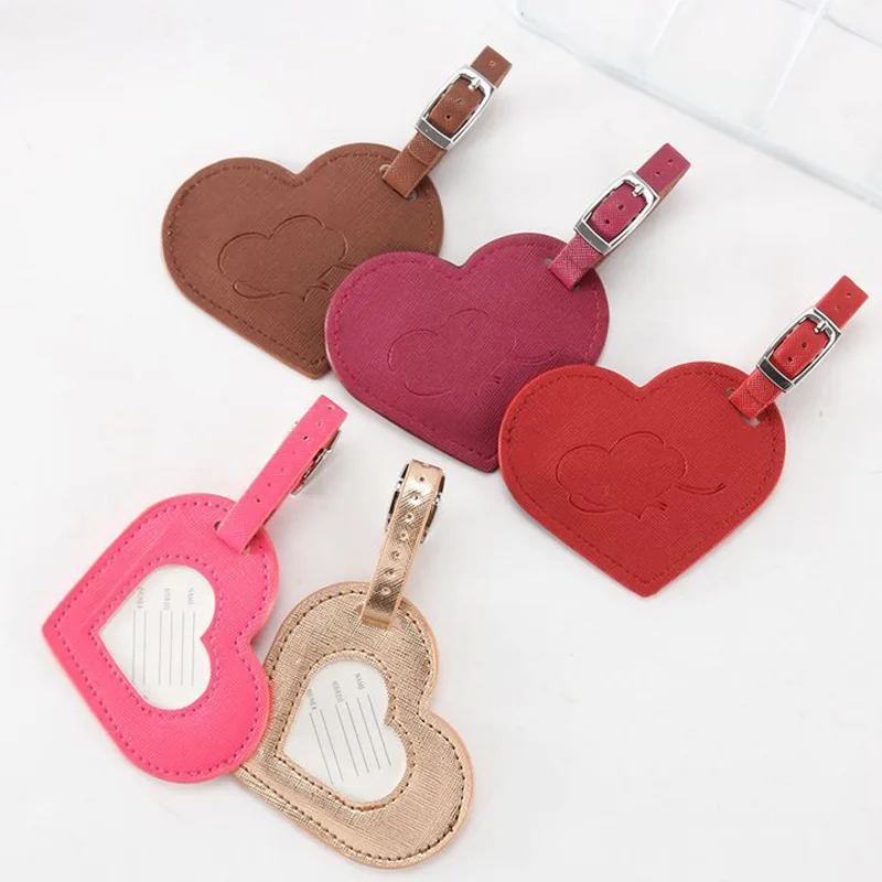 

Travel Accessories Loving Heart Luggage Tag Women Portable PU Leather Label Suitcase ID Address Holder Baggage Boarding Gift