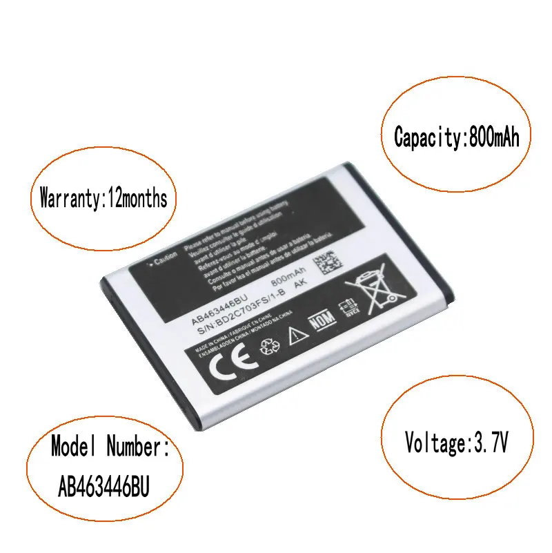 1x 800mAh AB463446BU Заменительный аккумулятор + Зарядное устройство для Samsung SGH GH E251 E258 E350 E428 E500 X208 E900 E908 C512 X630 X680 и др.