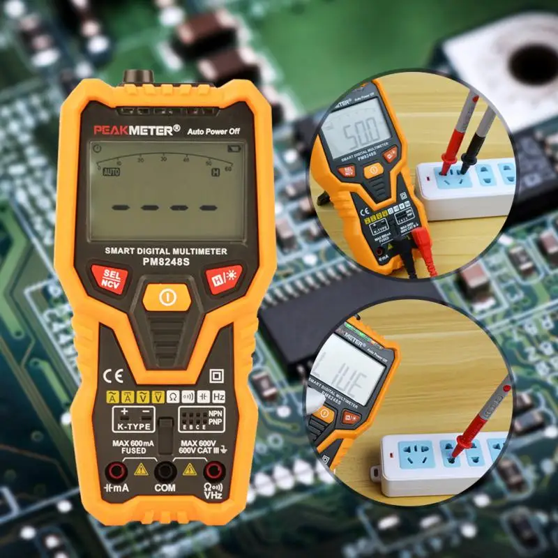 

PEAKMETER Voltmeter Ohmmeter PM8248S Auto Ranging Handheld Digital NCV Multimeter Resistance Temperature Tester