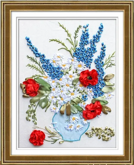 Цветочная ваза шелковая искусственная птица ручная работа вышивка крестиком