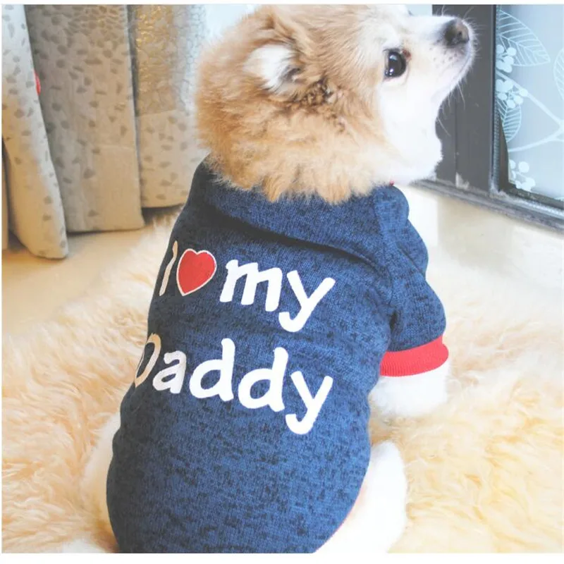 Свитер для собак, одежда для собак, Love My Daddy My Mommy, кофты для щенков, хлопковая теплая одежда для мопса, Осень-зима, костюмы для животных
