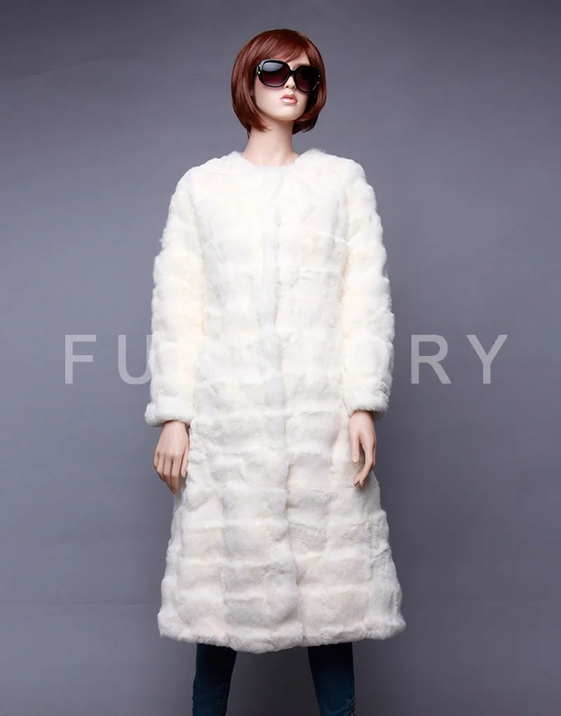 Fur Story 151211 Новое поступление X-Long Женское пальто с кроличьим мехом 5XL 6XL на заказ Зимний натуральный мех пальто женское