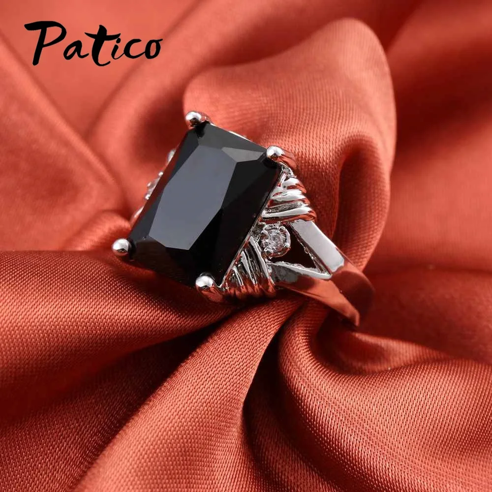 Classic 925 Sterling Silver Wedding Rings For Women&ampMen Black Square CZ Zirconia Finger Ring Female Christmas Party Gifts | Украшения и
