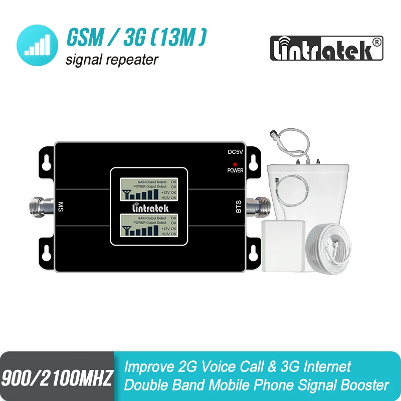 Lintratek Double Band GSM 900mhz WCDMA 2100mhz Mobile Phone Signal Booster LCD Display 2G 3G 900 2100 Repeater Amplifier Set#6-2 | Мобильные