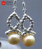 qingmos trendy natural pearl earrings for women with 8 9mm pink flat pearl fish shape dangele earring fine jewelry ear316