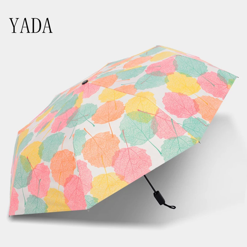 

YADA Blue & Yellow Maple Leaf Pattern Umbrella Rain Women uv Sunny and Rainy Umbrella For Womens Folding Clear Umbrellas YS024