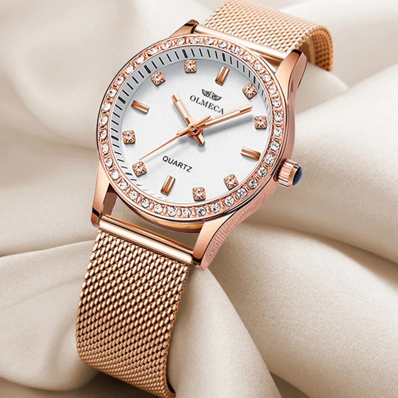 Zegarek damski OLMECA для женщин часы bling Красный Круглый циферблат Кожаный ремешок