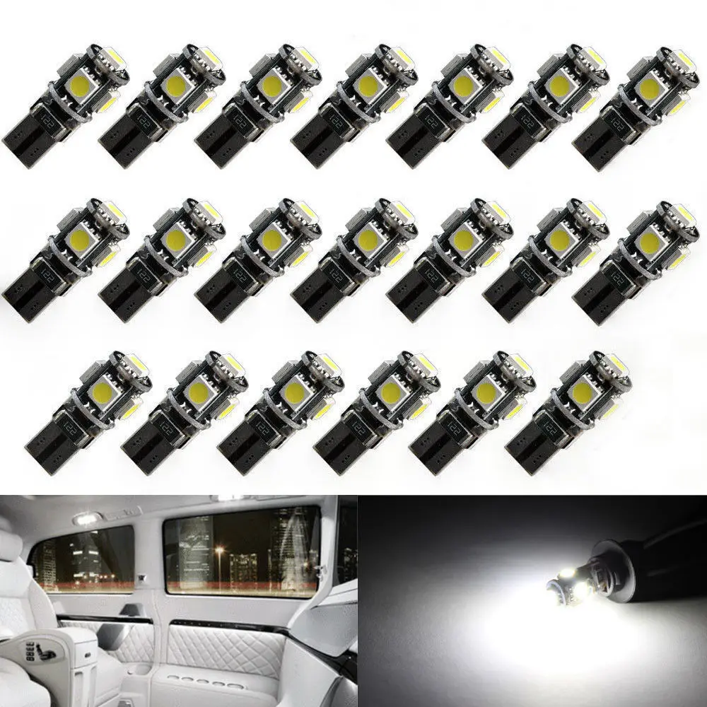 20 шт. светодиодный W5W T10 194 168 Canbus 5050 автомобильный светильник 5 SMD без ошибок
