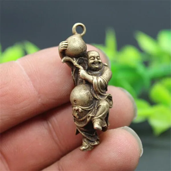 Китайский маленький кулон из чистой латуни maitreya Будда персик|Статуи и