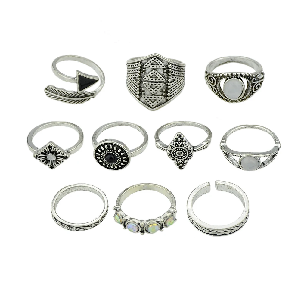 10 pcs/set Ethnic Jewelry Antique Silver Gold Color Arrow Square Round Knuckle Ring Set Vintage Punk Finger Rings | Украшения и