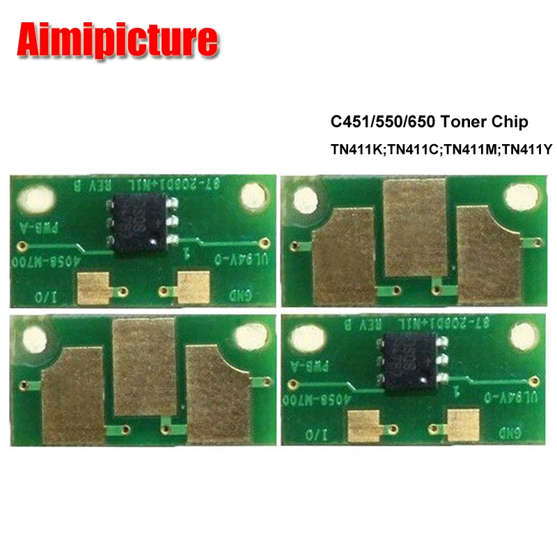 TN411 тонер чип C451 C550 C650 BK C M Y для Konica Minolta bizhub сброса картриджа с тонером 1 комплект