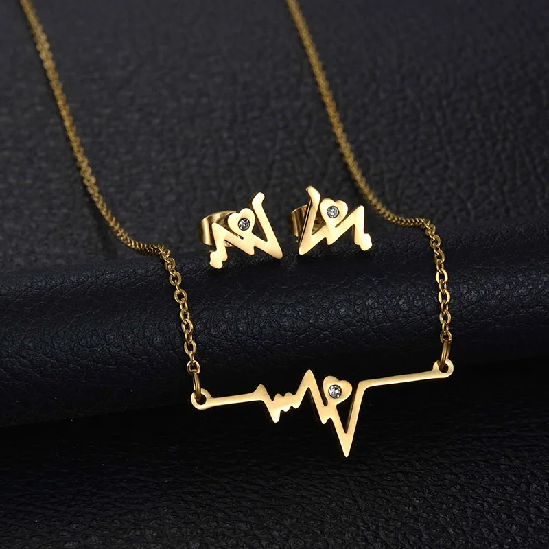 Модные Простые Сердцебиение Сердце Комплект Ювелирных Изделий Из Нержавеющей