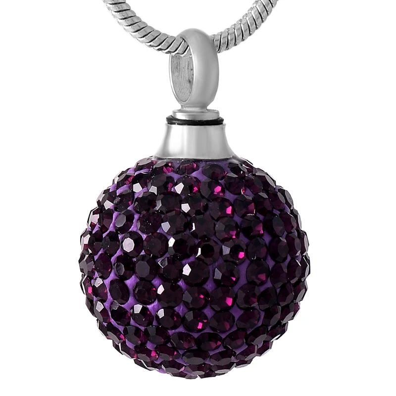 

IJD8865 Elegant rhinestones crystal inlay ball shape cremation pendant memorial urn necklace women accessories jewelry for ashes