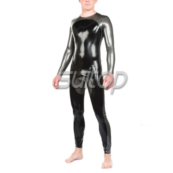 

Suitop two color latex bodysuit rubber catsuit for boys