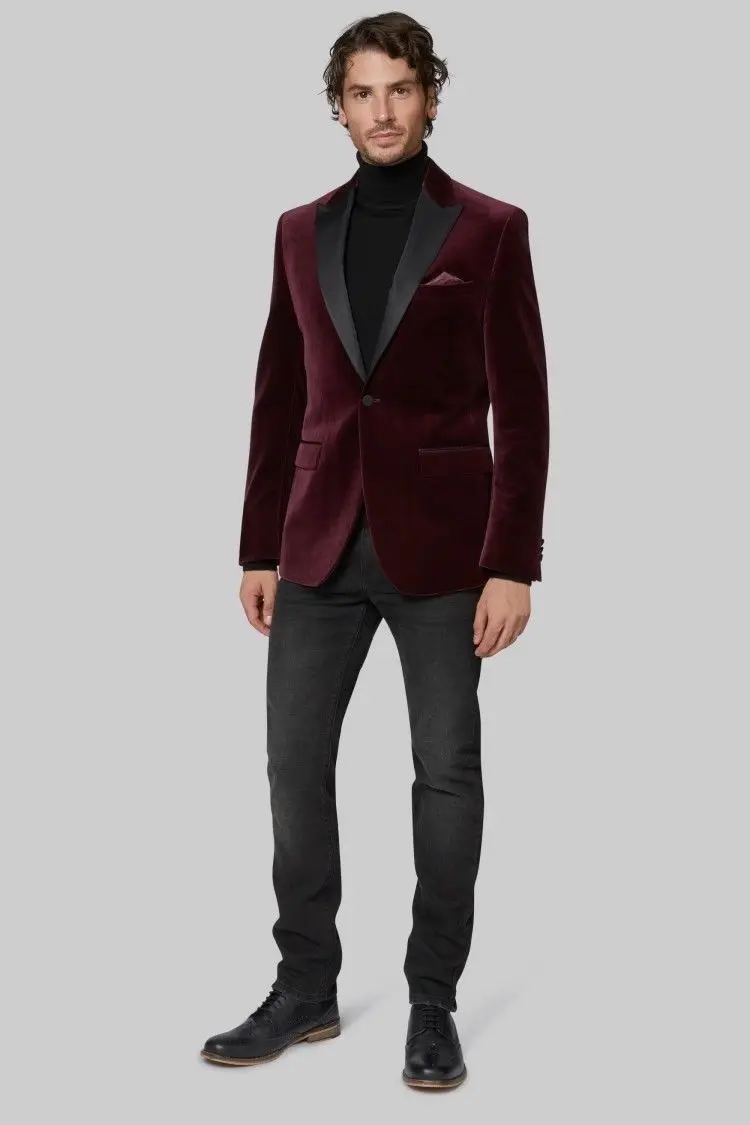 

Men's Suits Tuxedo Prom Burgundy Jacket Velvet Wedding Formal 34W-56W Custom