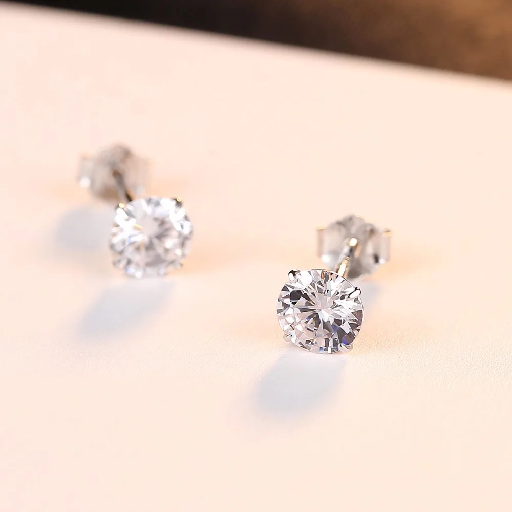 DR Cubic Zirconia Fashion Earrings Leisure Four Claws 3mm/ 4mm/ 5mm/ 6mm Main Zircon Stone 925 Silver Ear Stud | Украшения и