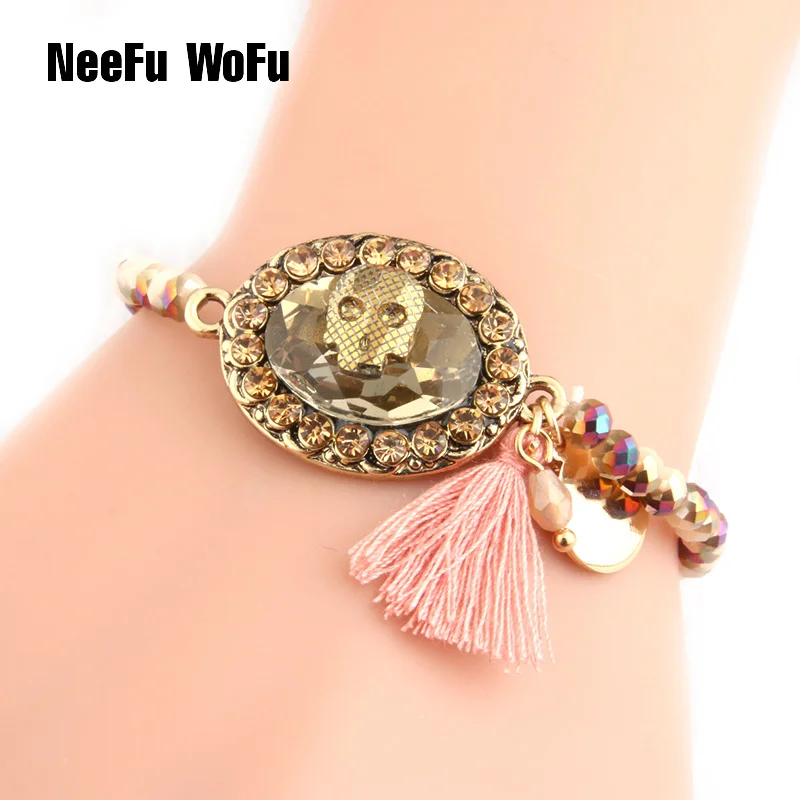 Бренд NeeFuWoFu браслеты с черепами и кристаллами брендовый браслет из дерева в