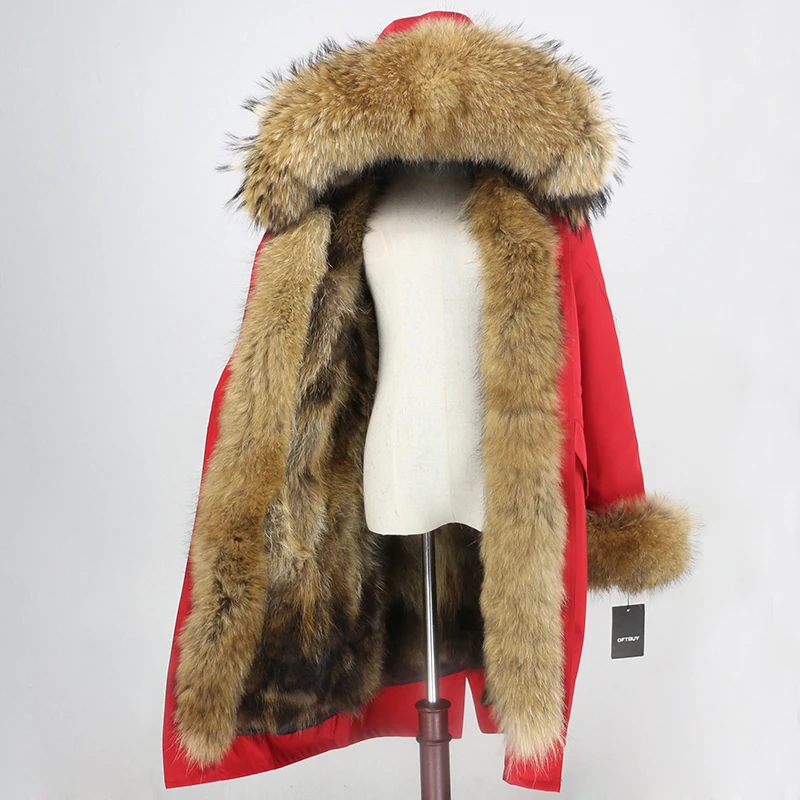 OFTBUY X-long Parka, водонепроницаемая тканевая зимняя куртка, Женское пальто с натуральным мехом енота, меховой воротник, капюшон, Лисий мех, съемная подкладка